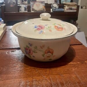 Vintage Oven Stoneware Casserole Dish with Floral Design